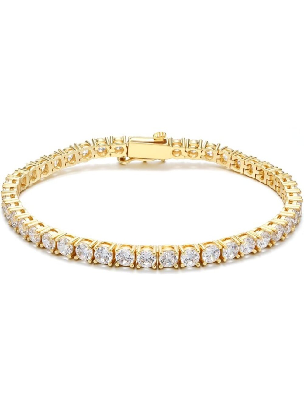 14K Gold & White Gold Plated CZ Tennis Bracelet, Adjustable 6.5-7.5 Inch Sparkle